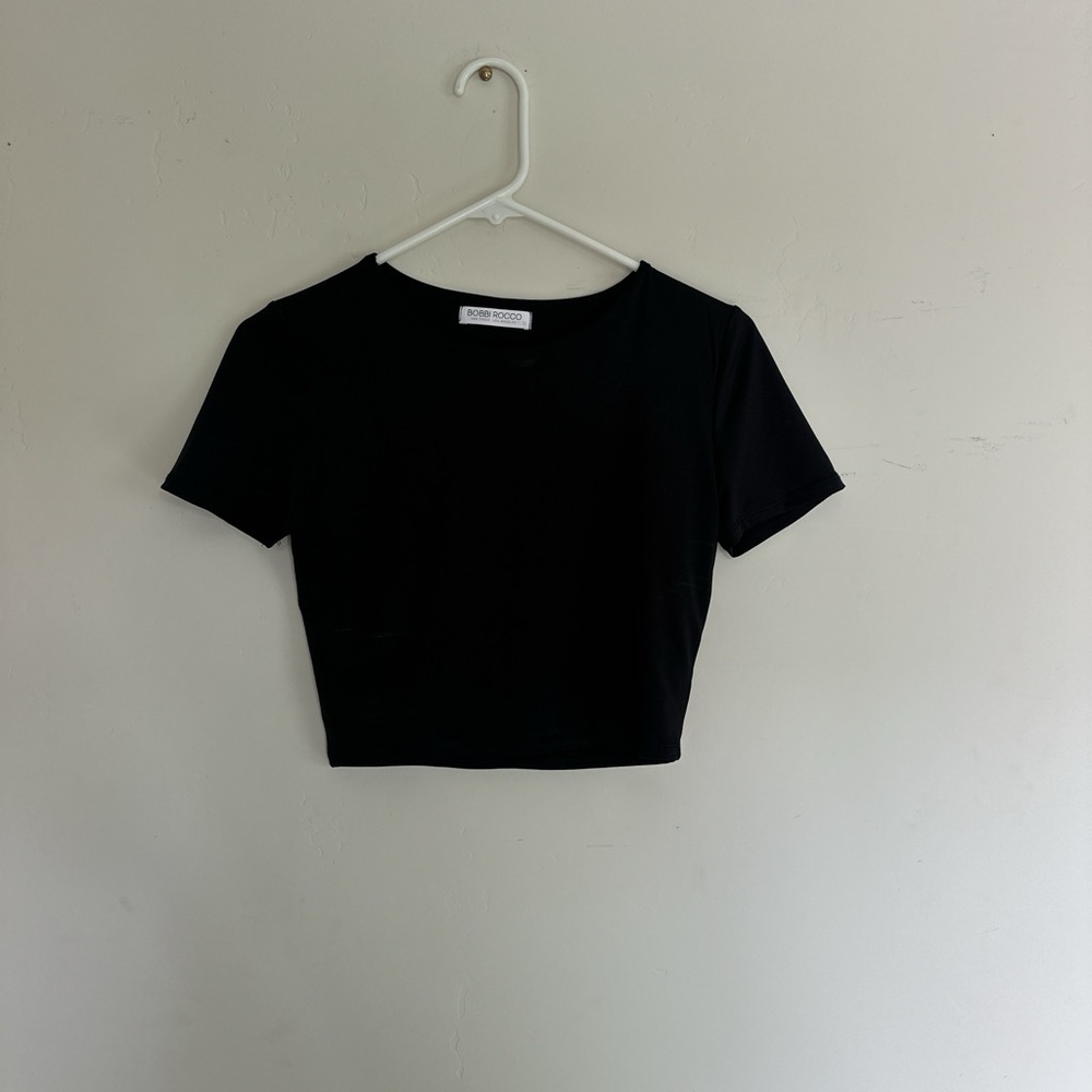 Black Fitted Crop T-Shirt with Short Sleeves